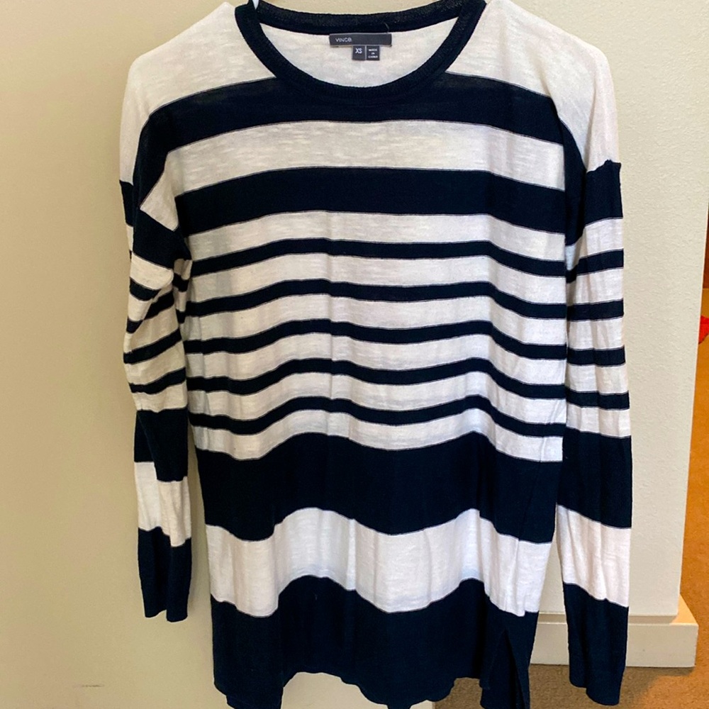 Vince navy and white stripe cotton slub sweater XS